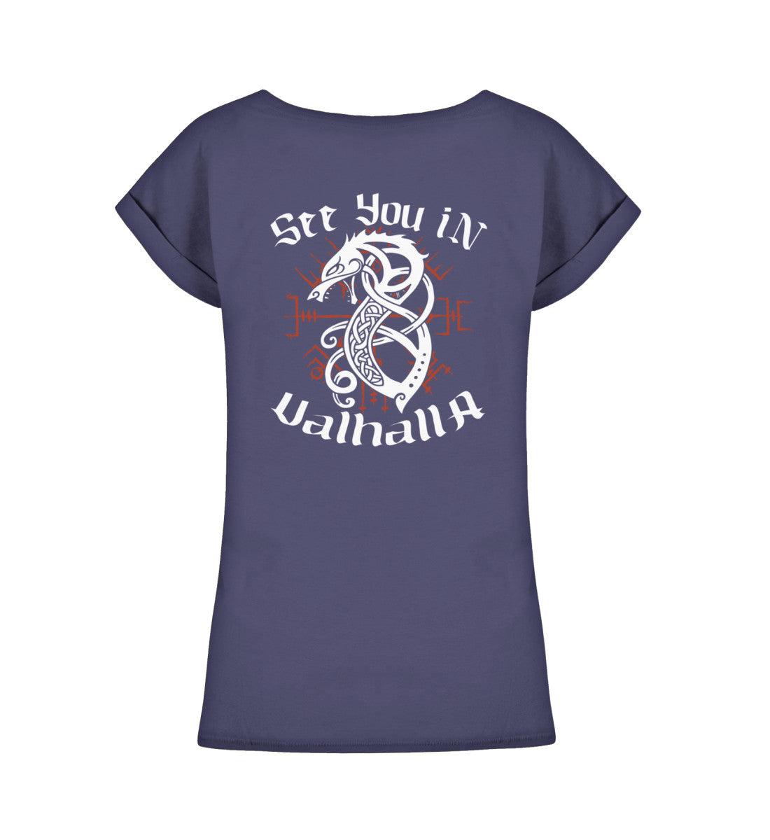 Schildmaiden Extendet Shirt – „See You in Valhalla“-Design mit nordischem Drachen - Nordic Viking Wear