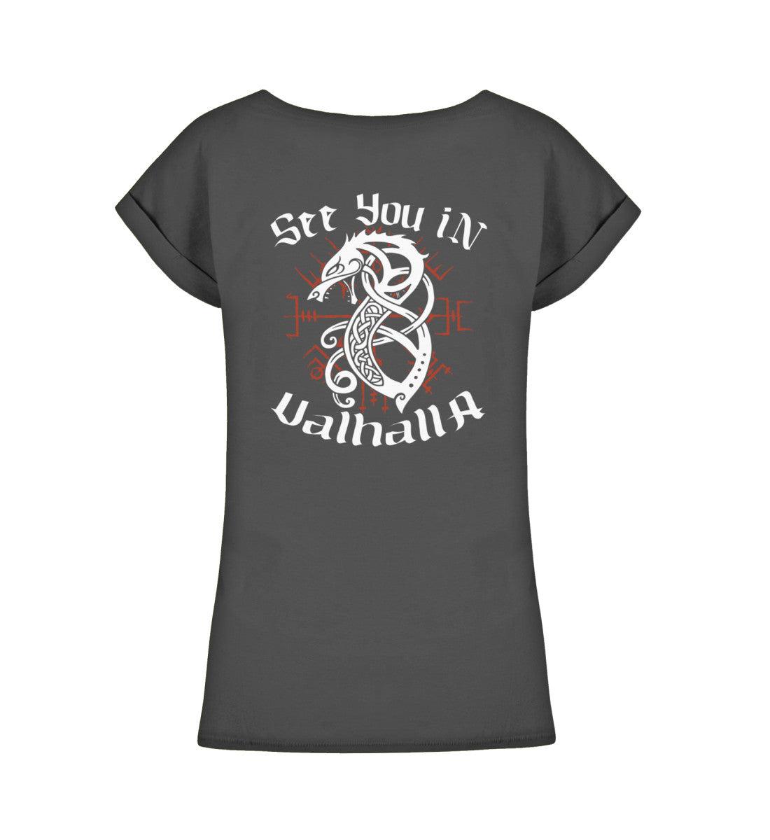 Schildmaiden Extendet Shirt – „See You in Valhalla“-Design mit nordischem Drachen - Nordic Viking Wear