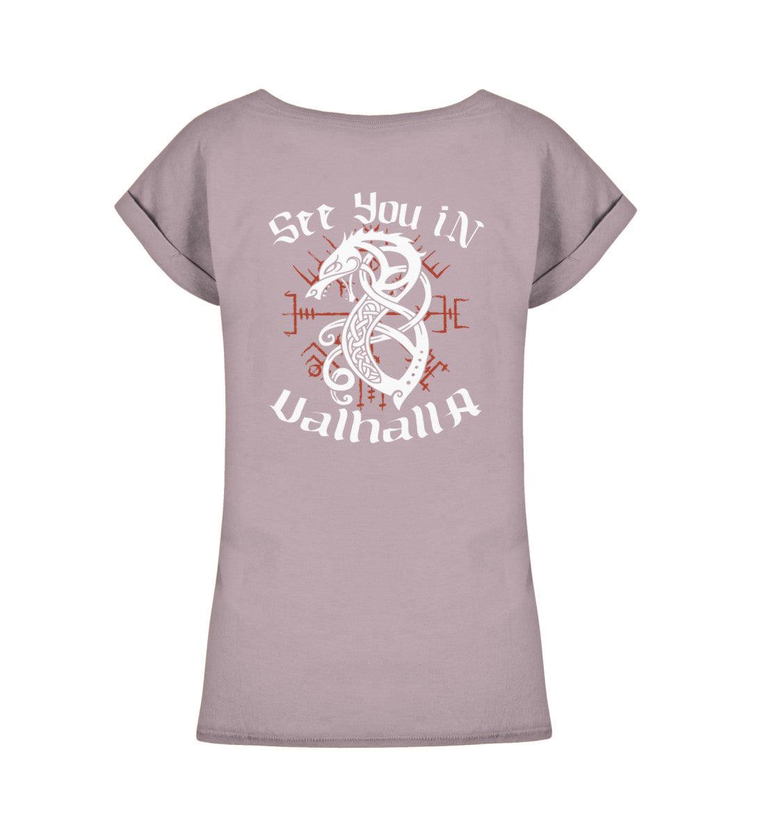 Schildmaiden Extendet Shirt – „See You in Valhalla“-Design mit nordischem Drachen - Nordic Viking Wear