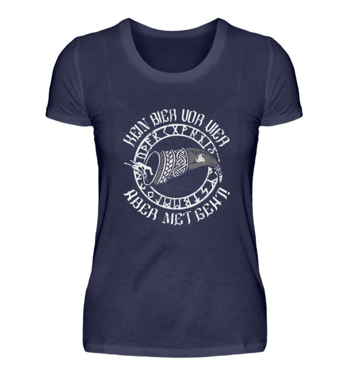 Lustiges Schildmaiden Premiumshirt "Kein Bier vor Vier, aber Met geht!" – Humorvolles Nordisches Trink-Motiv - Nordic Viking Wear