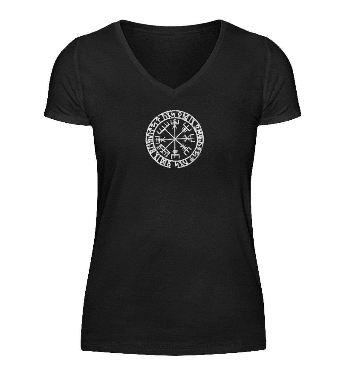Schildmaiden Vegvisir V-Neck: Runen-Kompass der Reinheit – Zelebrieren Sie Kultur und Mut - Nordic Viking Wear