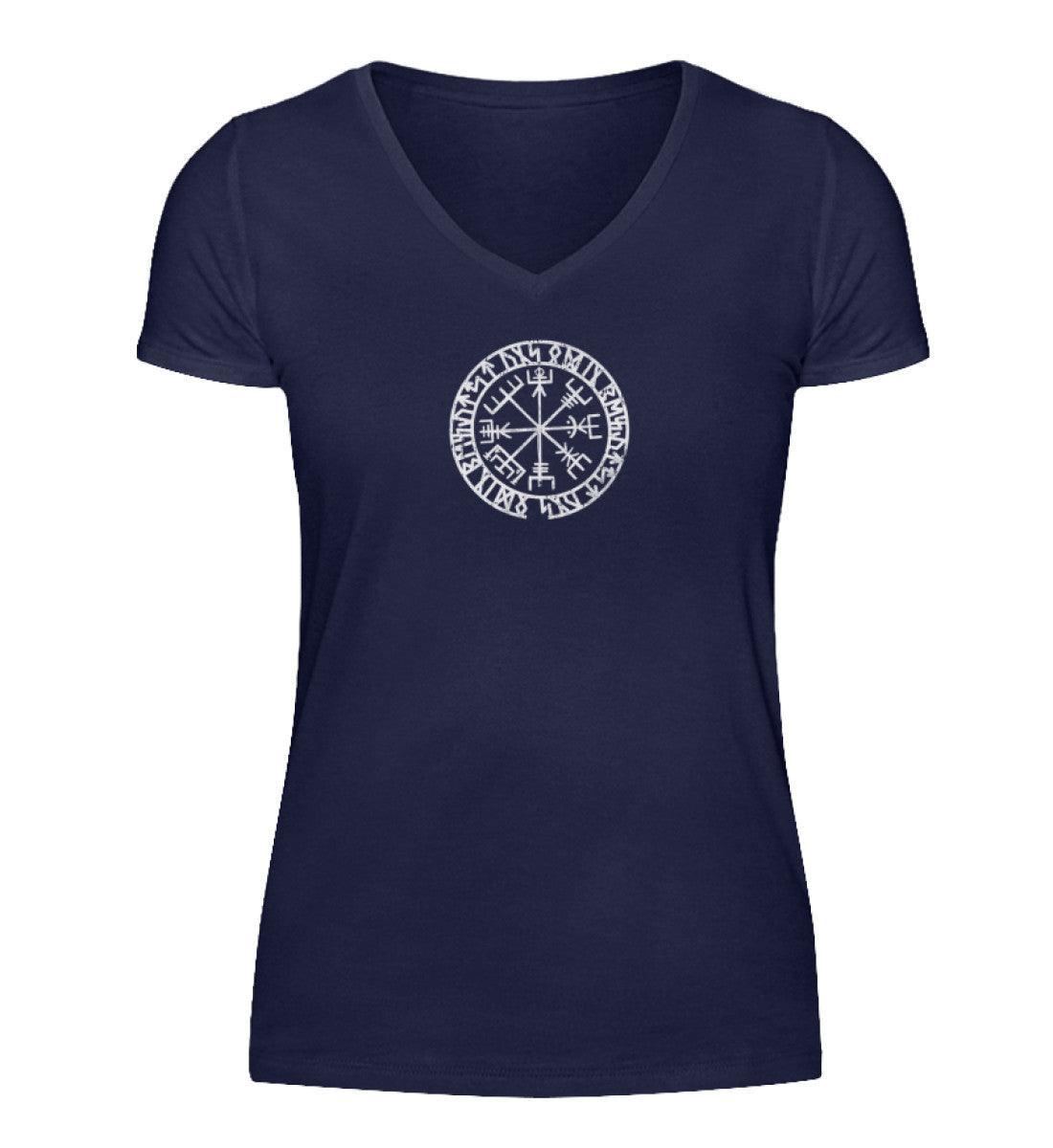 Schildmaiden Vegvisir V-Neck: Runen-Kompass der Reinheit – Zelebrieren Sie Kultur und Mut - Nordic Viking Wear