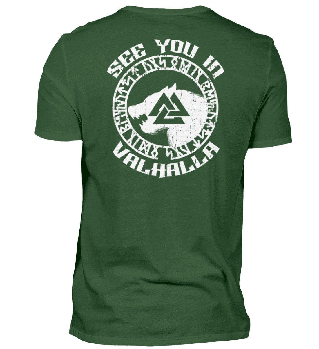 See You in Valhalla" Wikinger Backprint Premiumshirt - Nordischer Krieger Wolf Design - Valhalla Ruf Shirt - Nordic Viking Wear