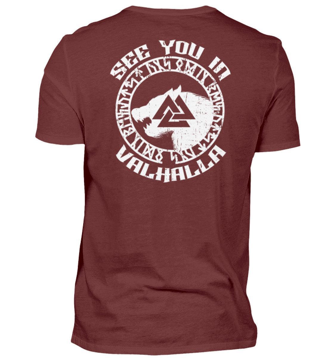 See You in Valhalla" Wikinger Backprint Premiumshirt - Nordischer Krieger Wolf Design - Valhalla Ruf Shirt - Nordic Viking Wear