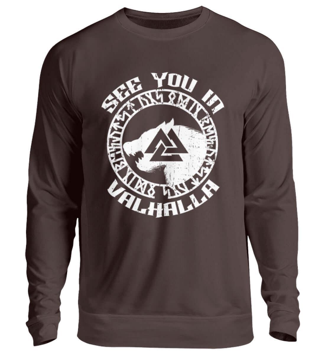 "See You in Valhalla" Wikinger Sweatshirt - Nordischer Krieger Wolf Design - Valhalla Ruf Pullover - Nordic Viking Wear
