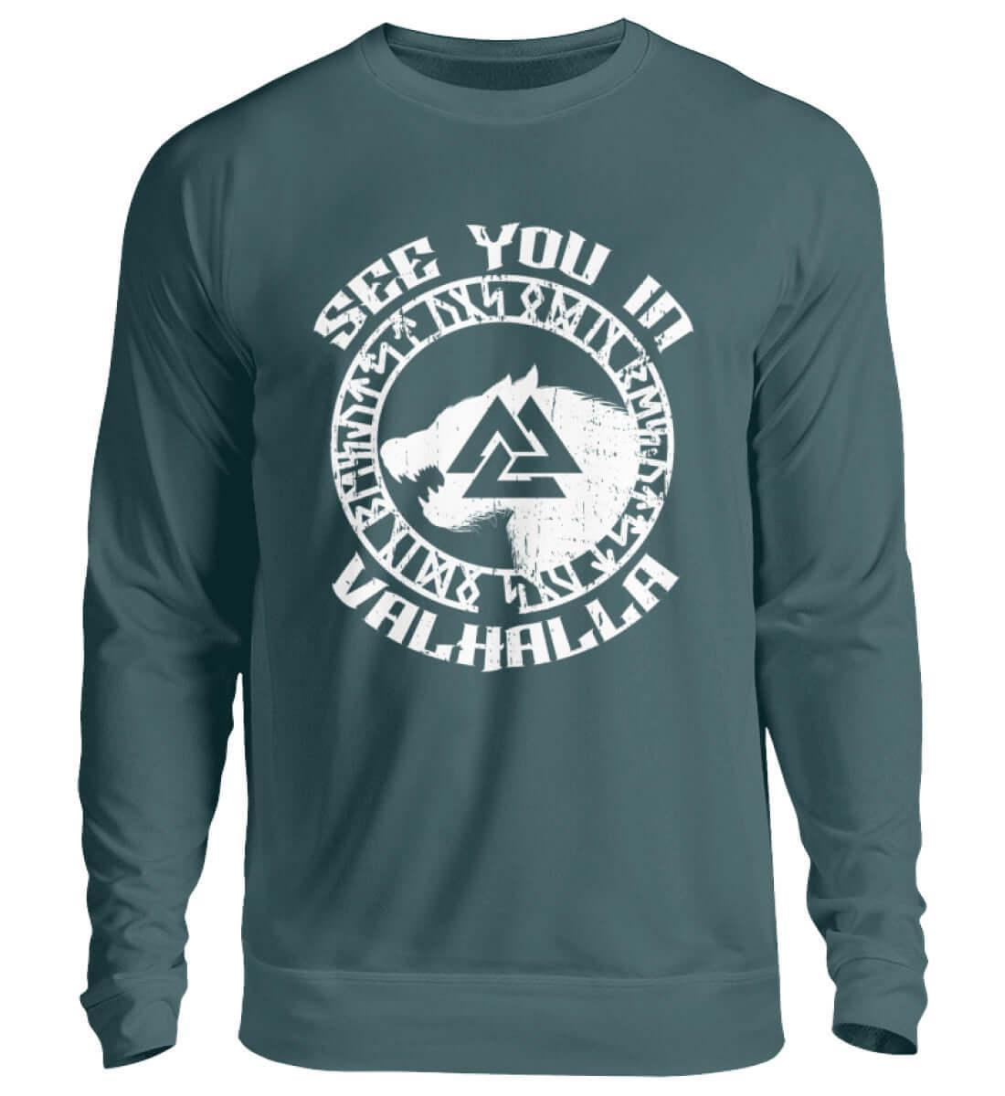 "See You in Valhalla" Wikinger Sweatshirt - Nordischer Krieger Wolf Design - Valhalla Ruf Pullover - Nordic Viking Wear