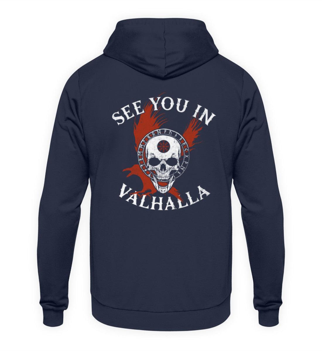 Wikinger-Hoodie "See You in Valhalla" mit Helm of Awe-Schädel - Nordic Viking Wear