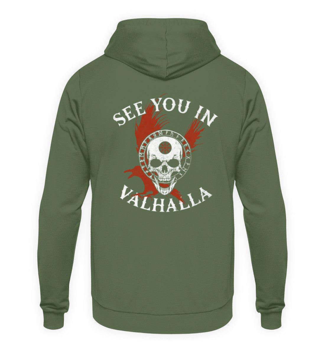 Wikinger-Hoodie "See You in Valhalla" mit Helm of Awe-Schädel - Nordic Viking Wear
