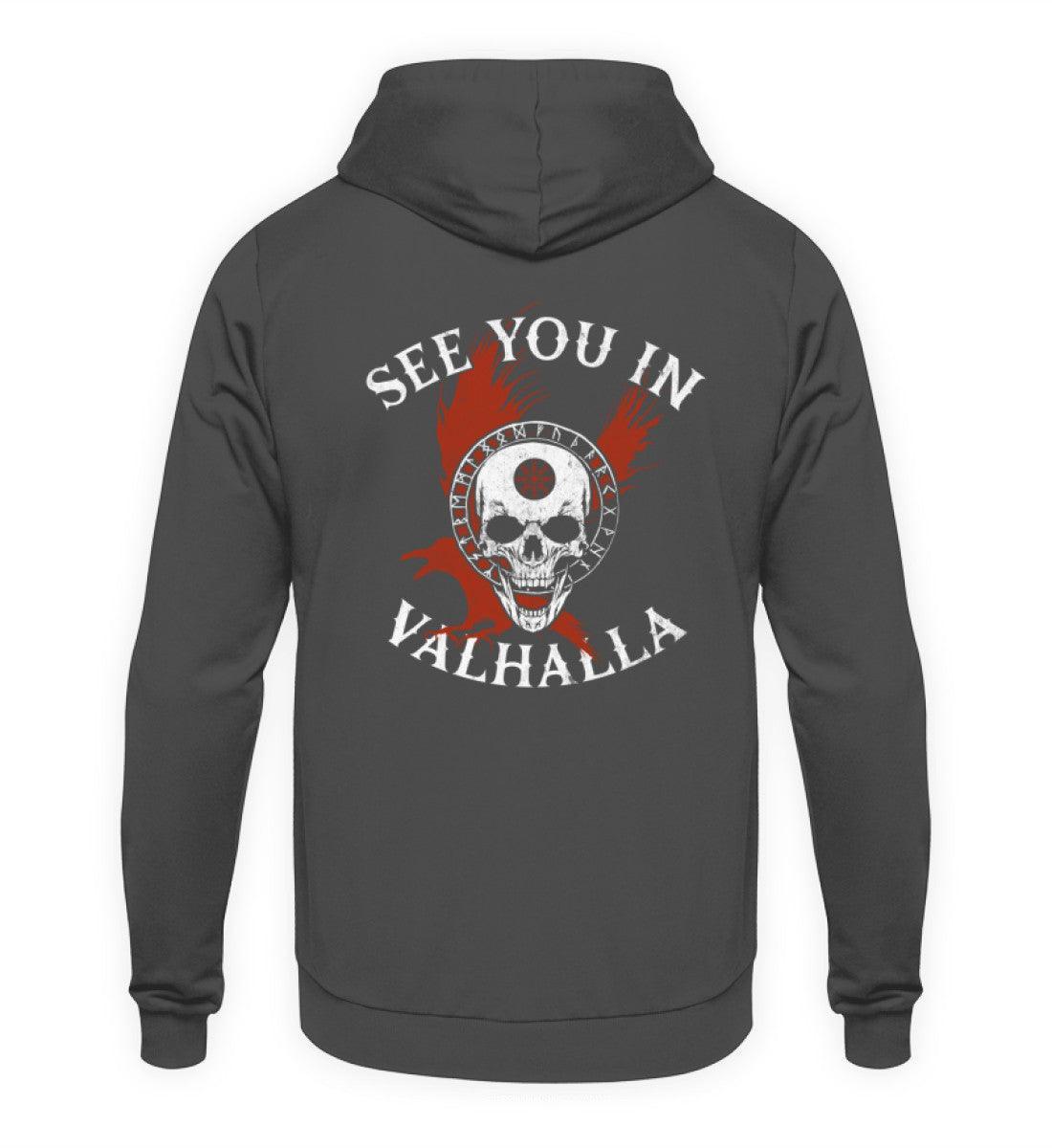Wikinger-Hoodie "See You in Valhalla" mit Helm of Awe-Schädel - Nordic Viking Wear