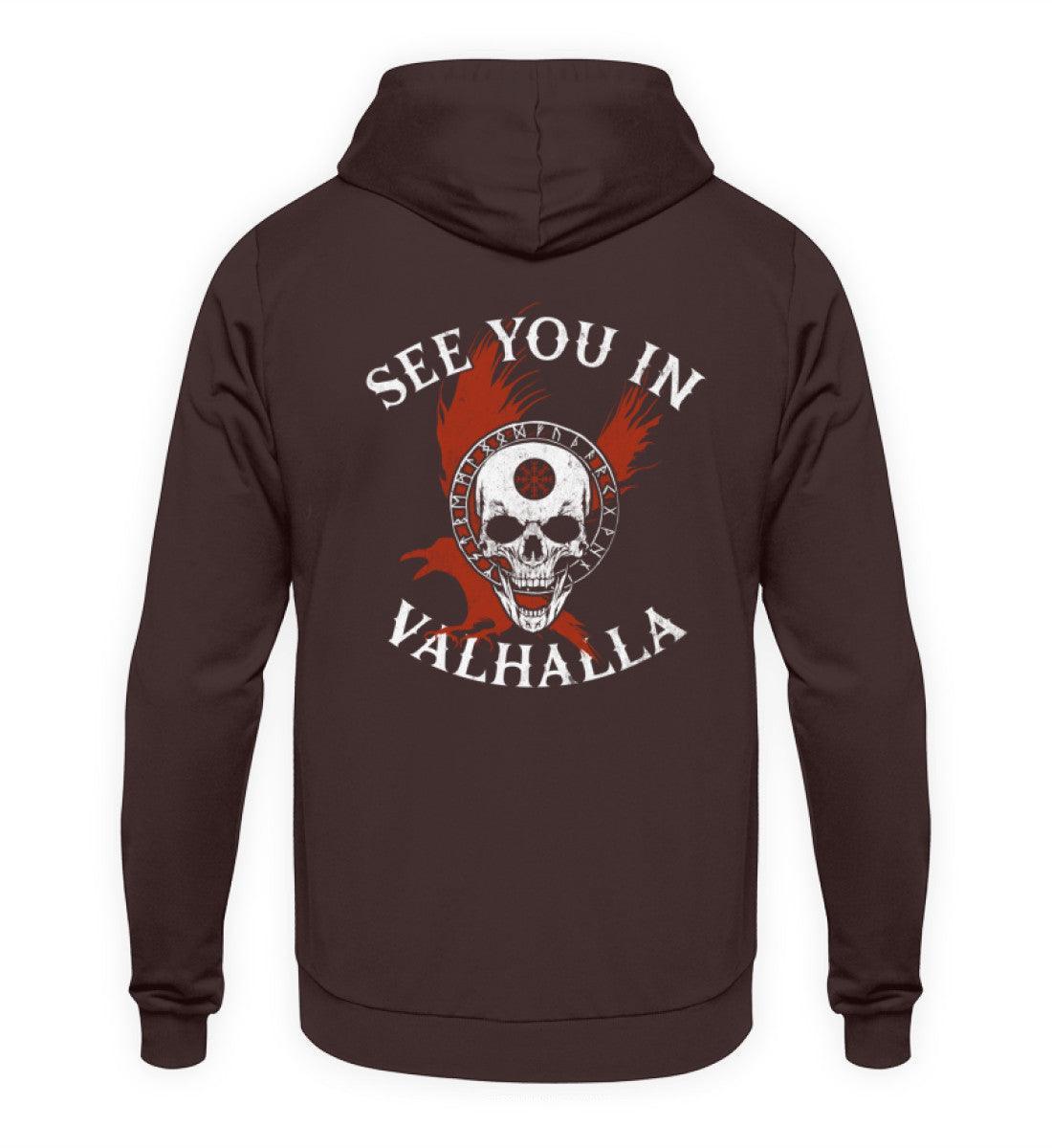 Wikinger-Hoodie "See You in Valhalla" mit Helm of Awe-Schädel - Nordic Viking Wear