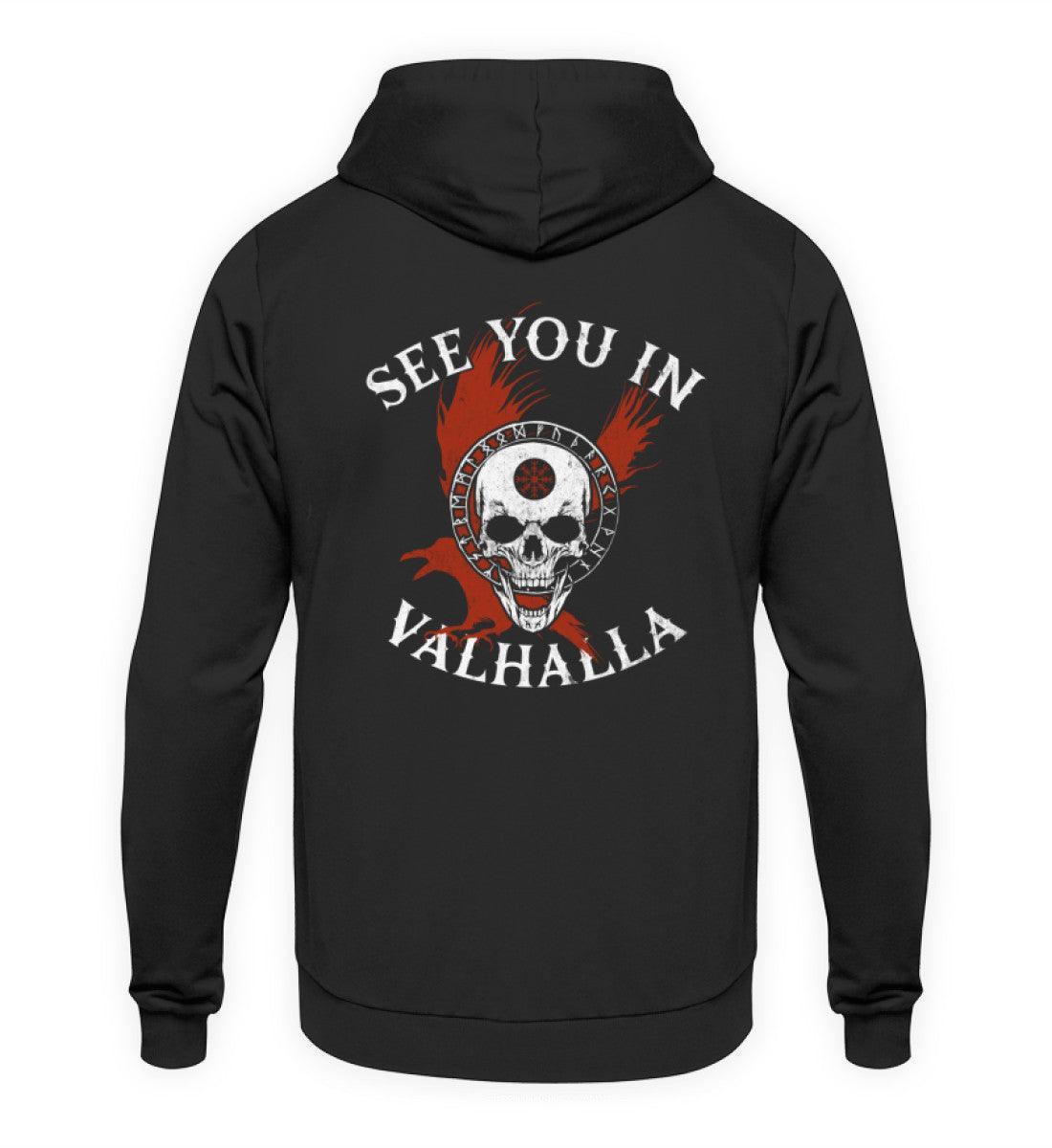 Wikinger-Hoodie "See You in Valhalla" mit Helm of Awe-Schädel - Nordic Viking Wear