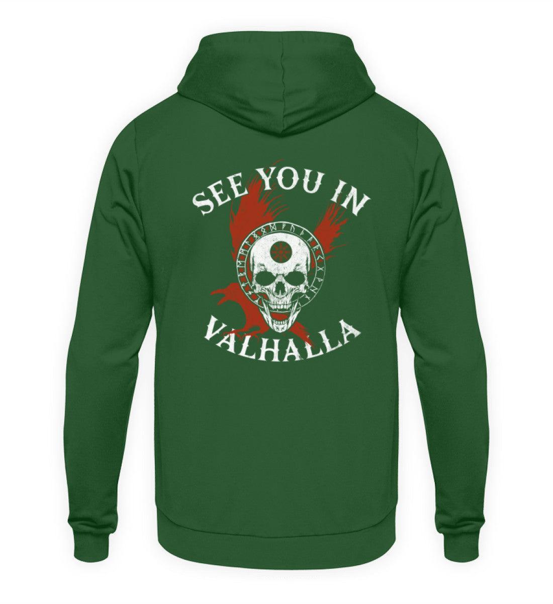 Wikinger-Hoodie "See You in Valhalla" mit Helm of Awe-Schädel - Nordic Viking Wear