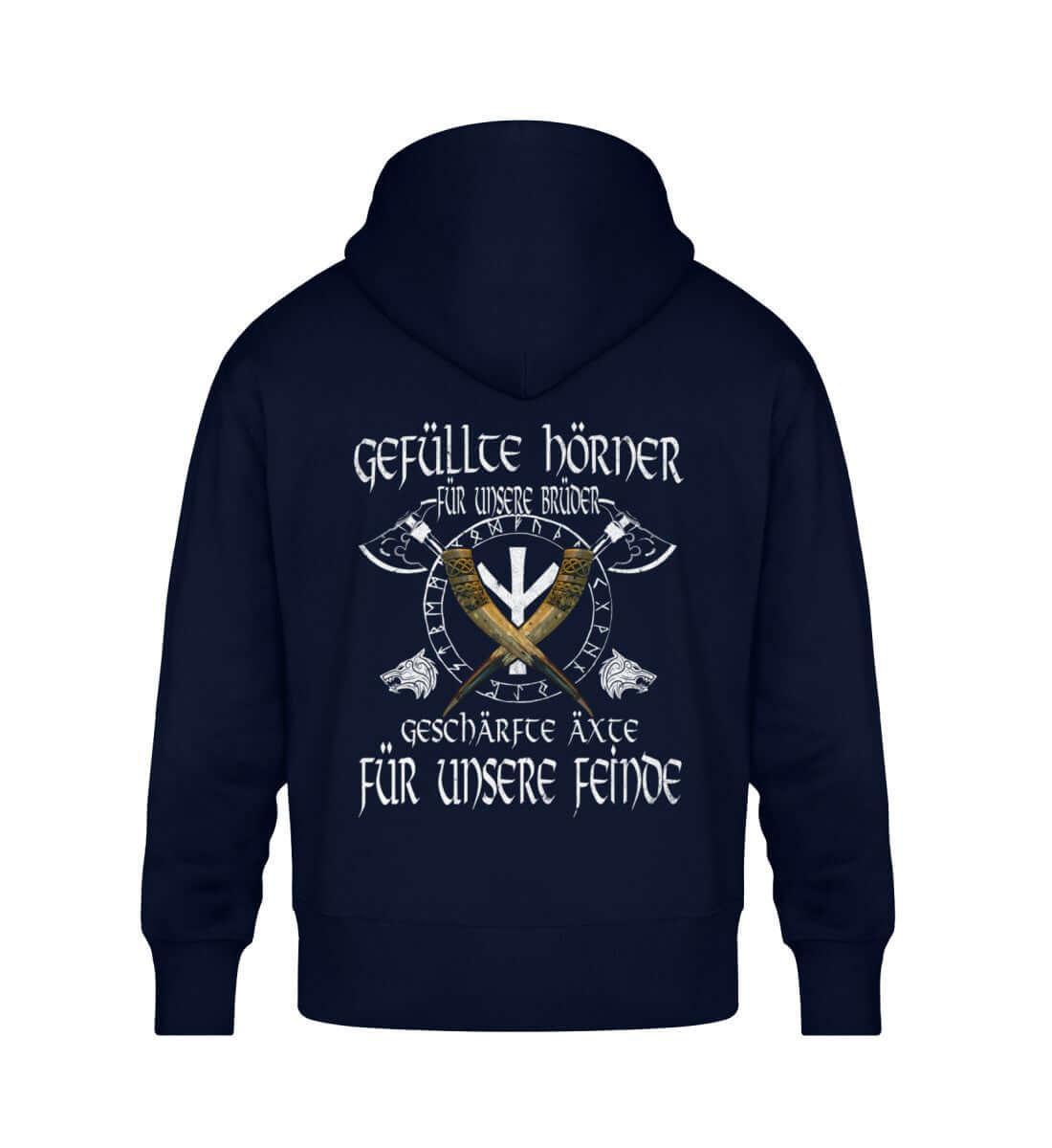 Wikinger Brüderlichkeit Oversized-Hoodie – "Gefüllte Hörner und Geschärfte Äxte" - Nordic Viking Wear