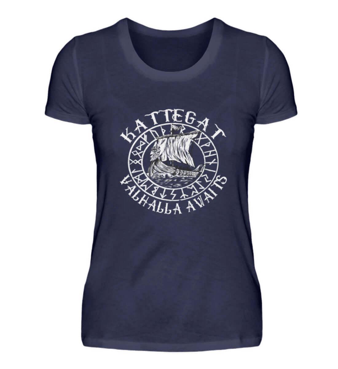 Kattegat Valhalla Await's" Damen Premium T-Shirt – Tribut an Wikinger-Handwerkskunst - Nordic Viking Wear