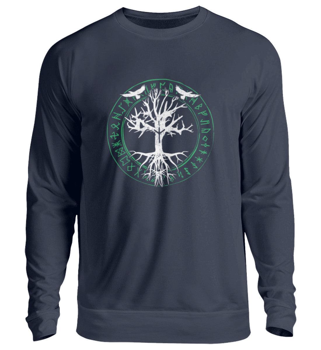 Wikinger Sweatshirt Odins Raben Weltenbaum mit Runenkreis - Nordic Viking Wear