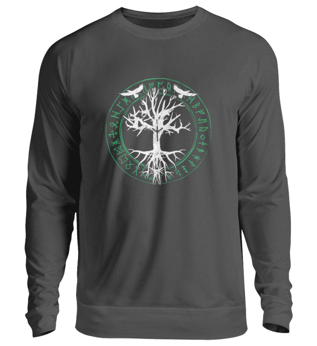 Wikinger Sweatshirt Odins Raben Weltenbaum mit Runenkreis - Nordic Viking Wear