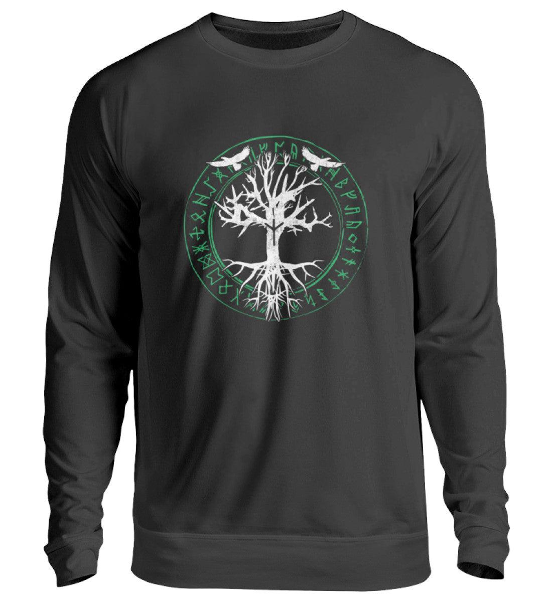 Wikinger Sweatshirt Odins Raben Weltenbaum mit Runenkreis - Nordic Viking Wear
