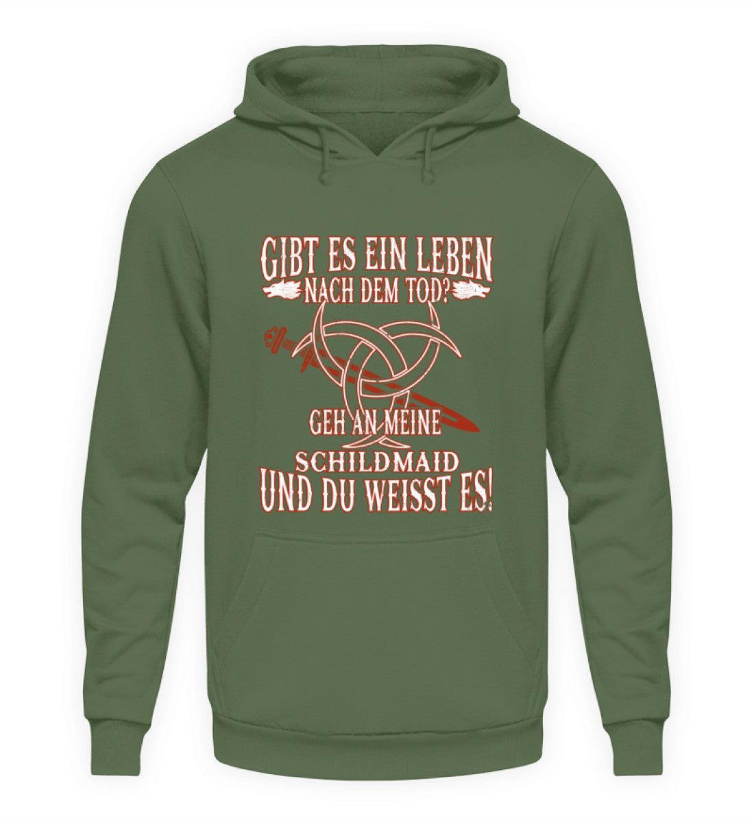 Lustiger Wikinger Hoodie "Gibt es ein Leben nach dem Tod? Geh an meine Schildmaid und du weißt es!" - Nordic Viking Wear