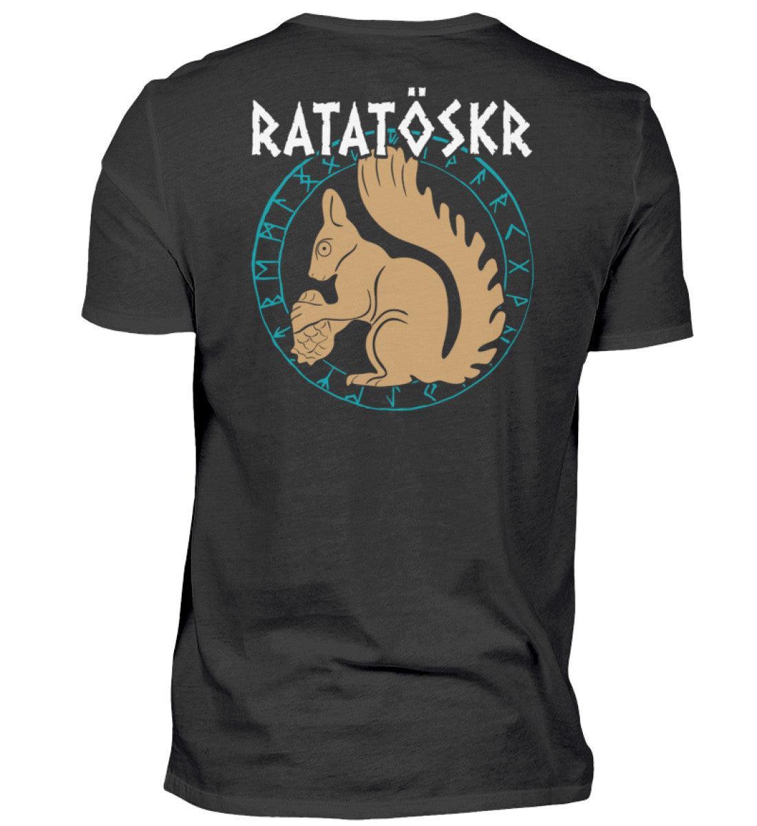 Premium Wikinger T-Shirt "RATATÖSKR" – Eichhörnchen-Design mit Runenkreis Backprint - Nordic Viking Wear