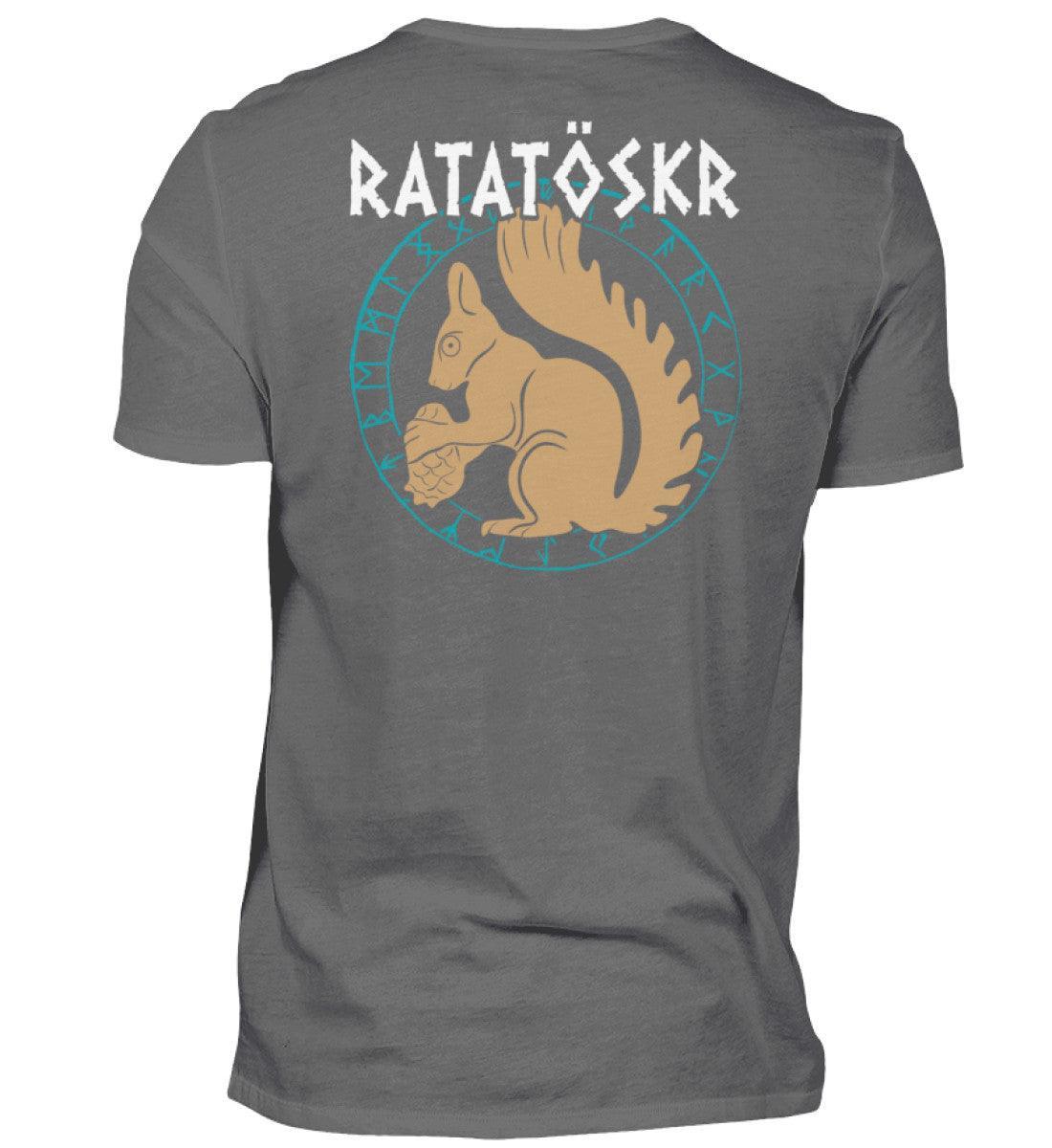 Premium Wikinger T-Shirt "RATATÖSKR" – Eichhörnchen-Design mit Runenkreis Backprint - Nordic Viking Wear