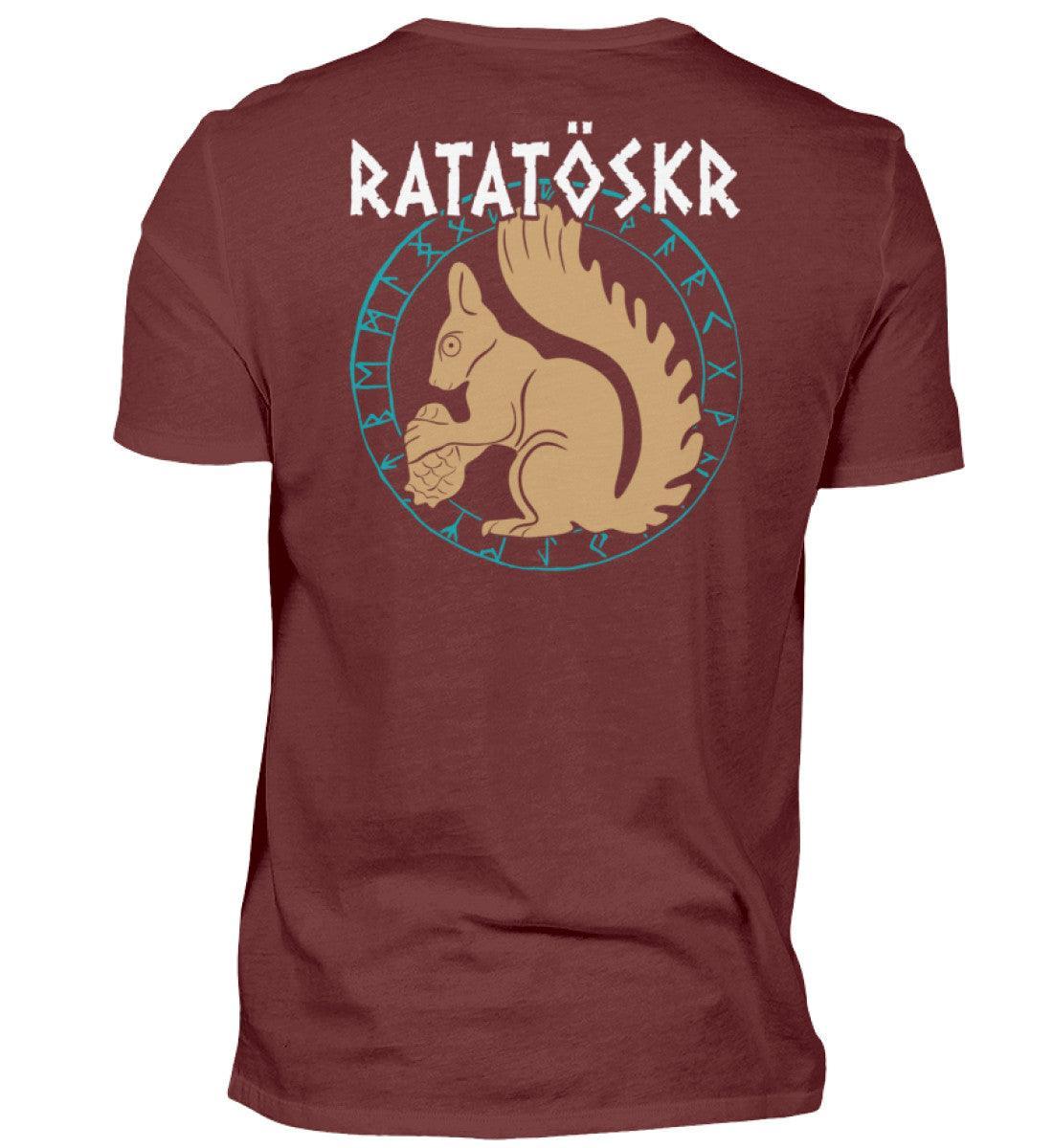 Premium Wikinger T-Shirt "RATATÖSKR" – Eichhörnchen-Design mit Runenkreis Backprint - Nordic Viking Wear