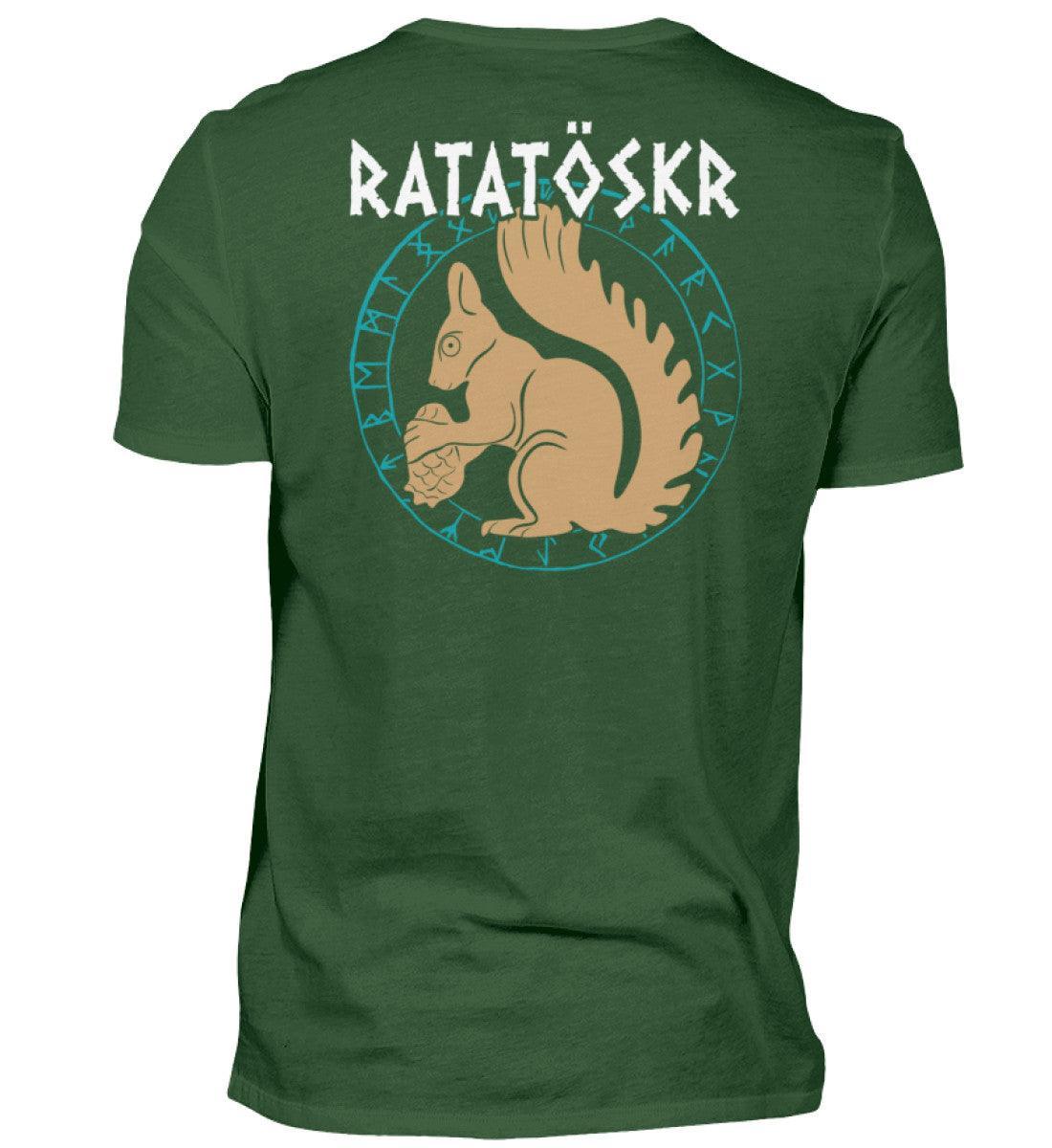 Premium Wikinger T-Shirt "RATATÖSKR" – Eichhörnchen-Design mit Runenkreis Backprint - Nordic Viking Wear