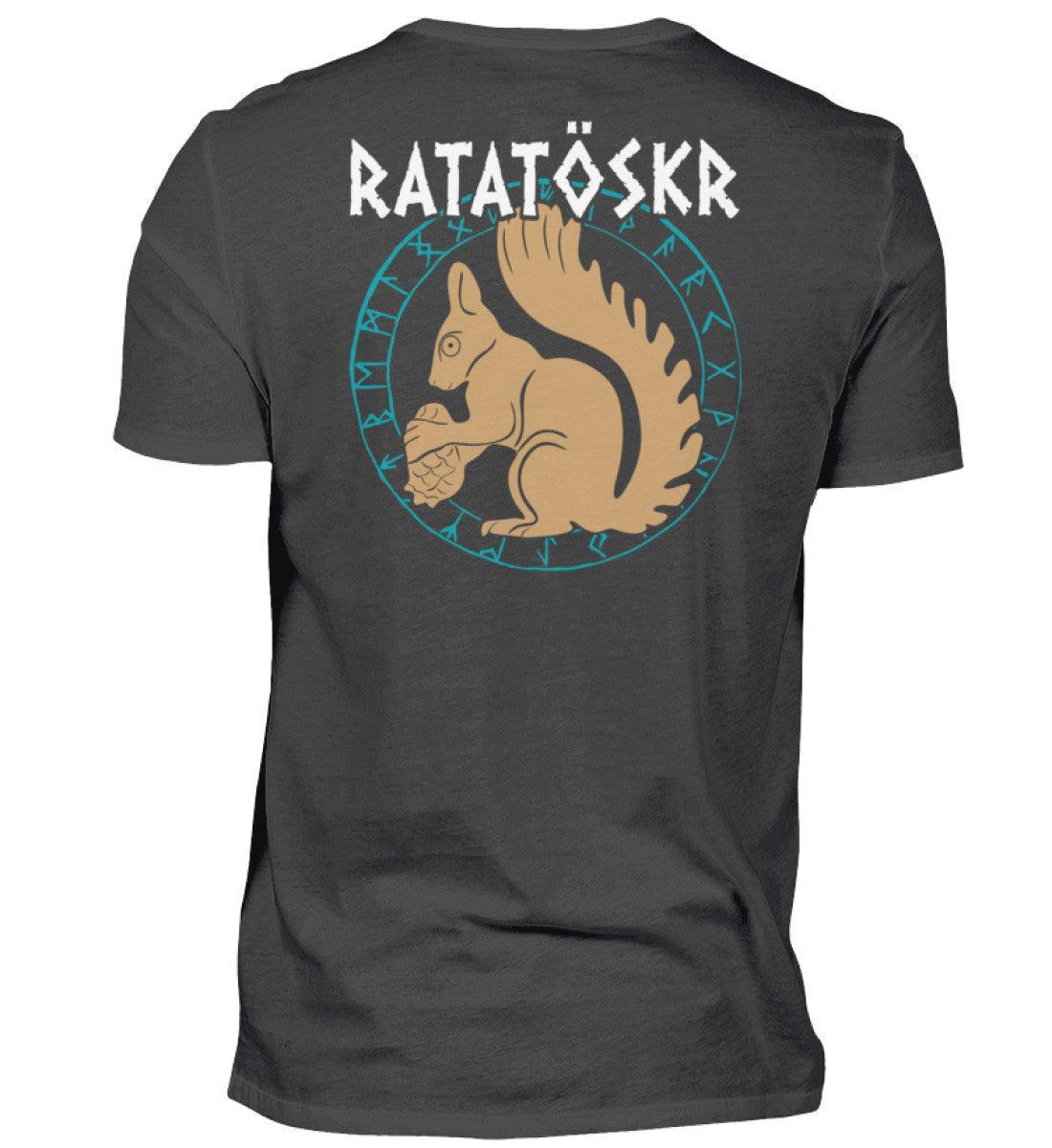 Premium Wikinger T-Shirt "RATATÖSKR" – Eichhörnchen-Design mit Runenkreis Backprint - Nordic Viking Wear
