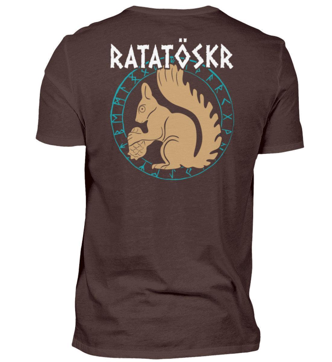 Premium Wikinger T-Shirt "RATATÖSKR" – Eichhörnchen-Design mit Runenkreis Backprint - Nordic Viking Wear