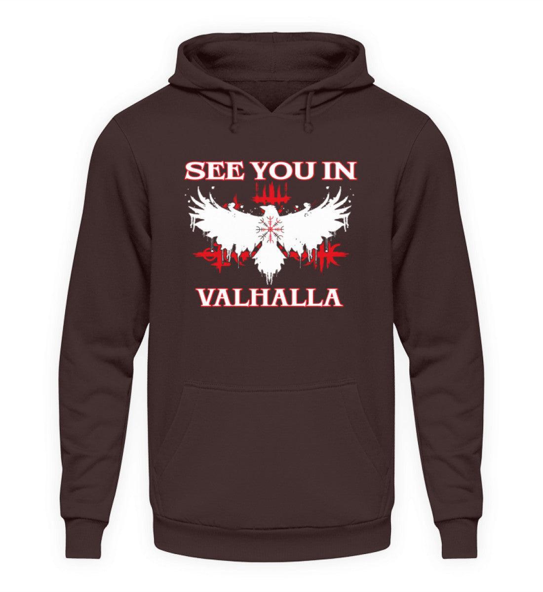 Wikinger Hoodie mit Helm Of Awe & Raben-Design - "See You In Valhalla" - Nordic Viking Wear