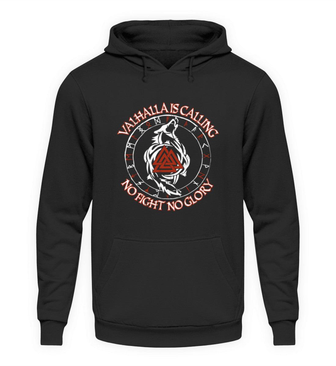 Valhalla Is Calling – No Fight No Glory | Wikinger Hoodie mit Runen, Wolf und Valknut - Nordic Viking Wear
