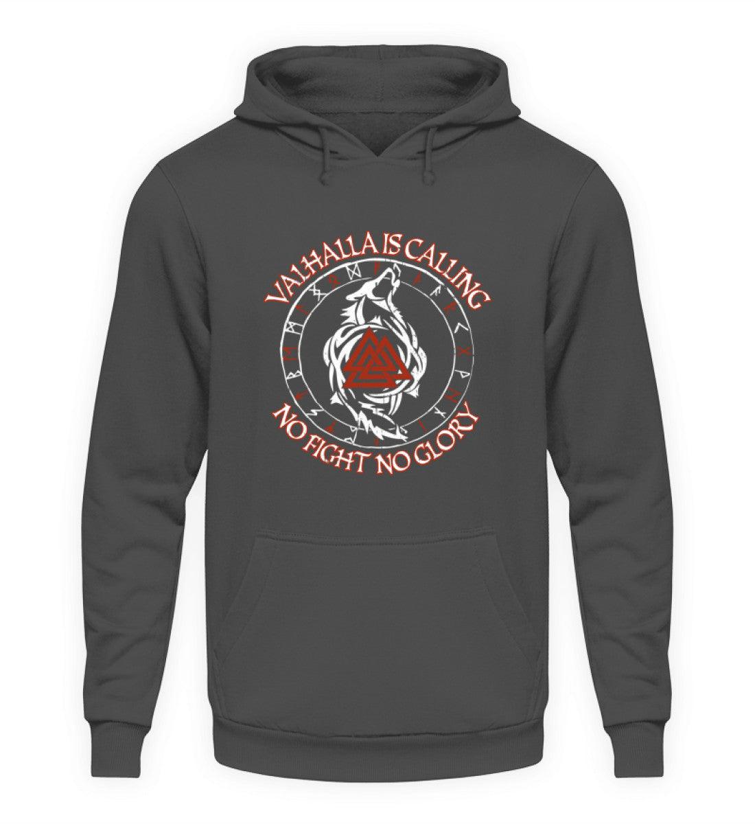 Valhalla Is Calling – No Fight No Glory | Wikinger Hoodie mit Runen, Wolf und Valknut - Nordic Viking Wear