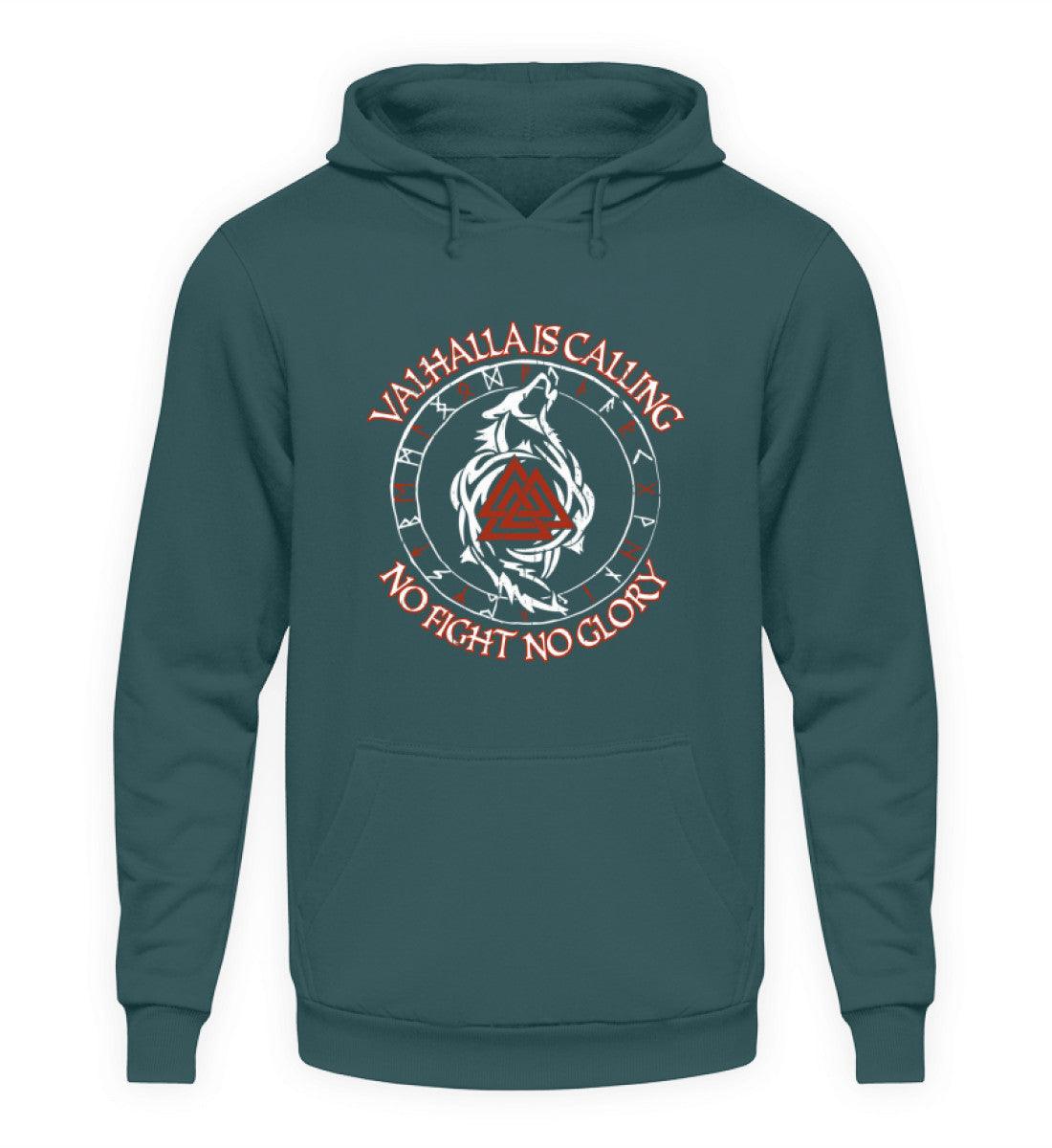 Valhalla Is Calling – No Fight No Glory | Wikinger Hoodie mit Runen, Wolf und Valknut - Nordic Viking Wear