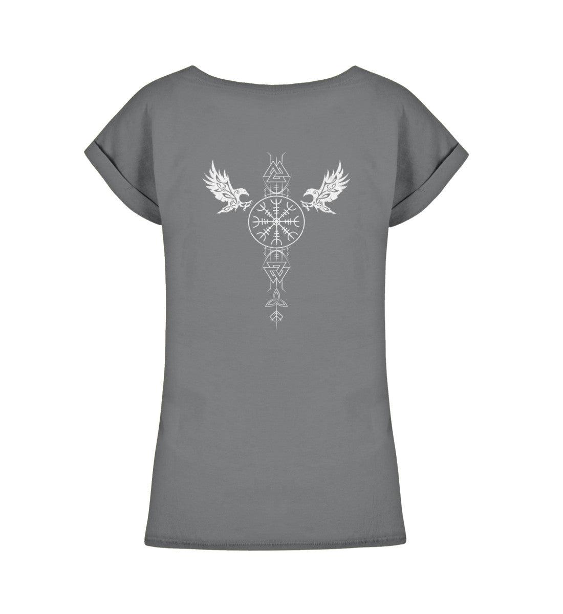 Schildmaiden Extendet Shirt – Wikinger-Symbolik mit Valknut, Odins Horn & Raben - Nordic Viking Wear