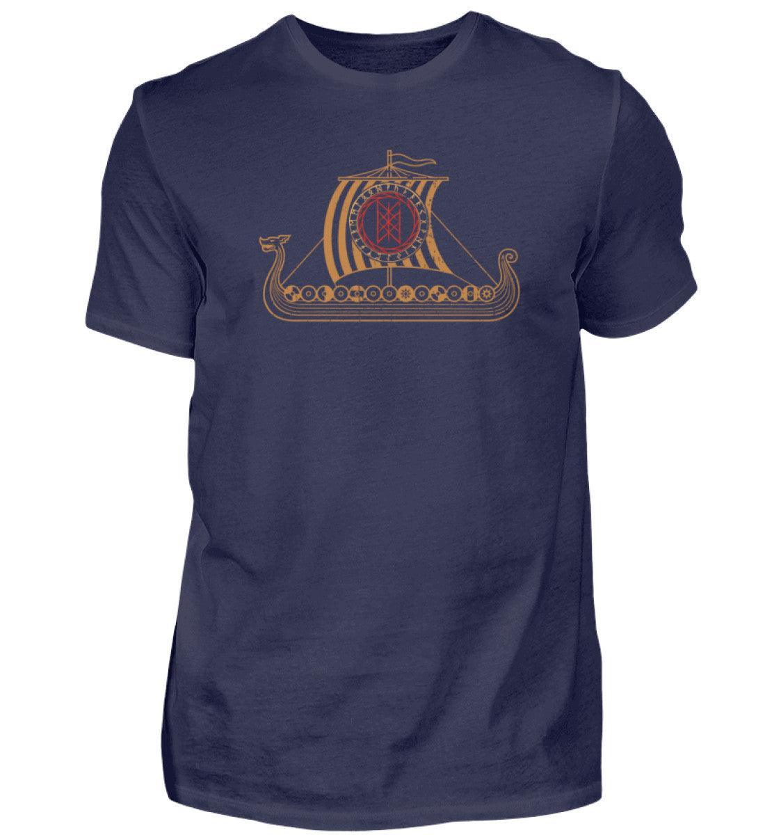 Wikinger Drachenschiff T-Shirt mit Wyrd-Web Schild - Langschiff Segler Tee - Nordic Viking Wear