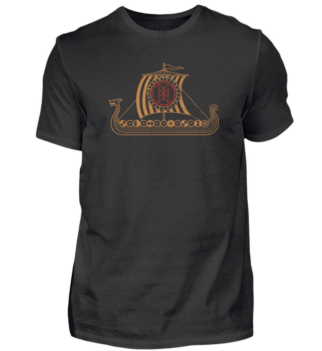 Wikinger Drachenschiff T-Shirt mit Wyrd-Web Schild - Langschiff Segler Tee - Nordic Viking Wear