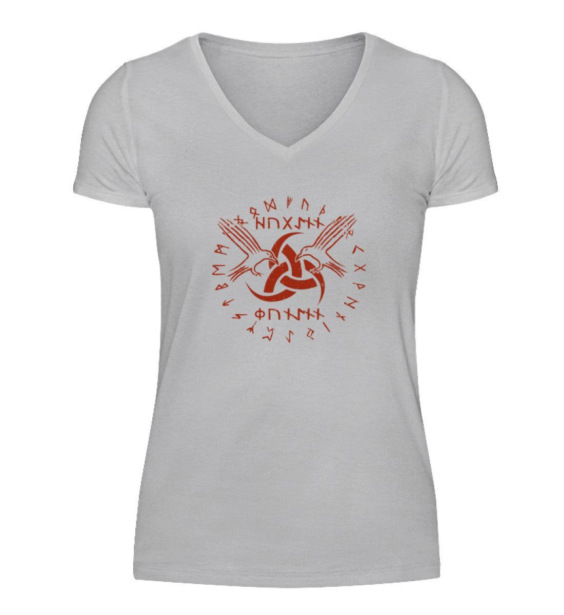 Schildmaiden V-Neck "Odins Boten" - Huginn und Muninn mit Gjallarhorn - Nordic Viking Wear