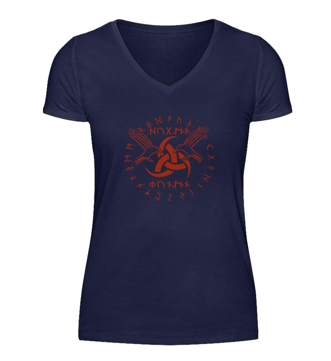 Schildmaiden V-Neck "Odins Boten" - Huginn und Muninn mit Gjallarhorn - Nordic Viking Wear