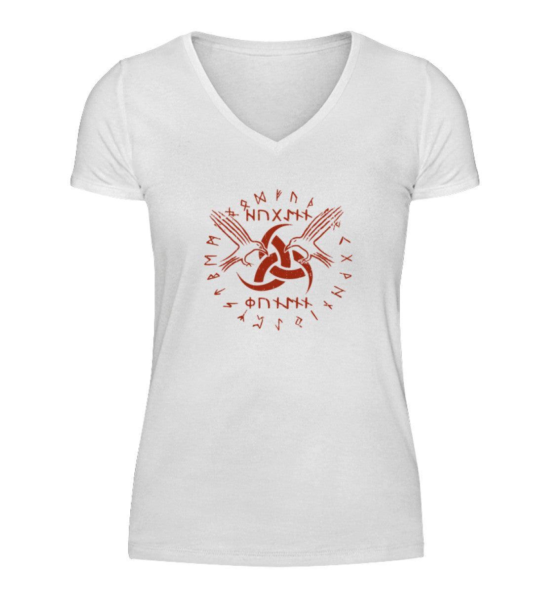 Schildmaiden V-Neck "Odins Boten" - Huginn und Muninn mit Gjallarhorn - Nordic Viking Wear