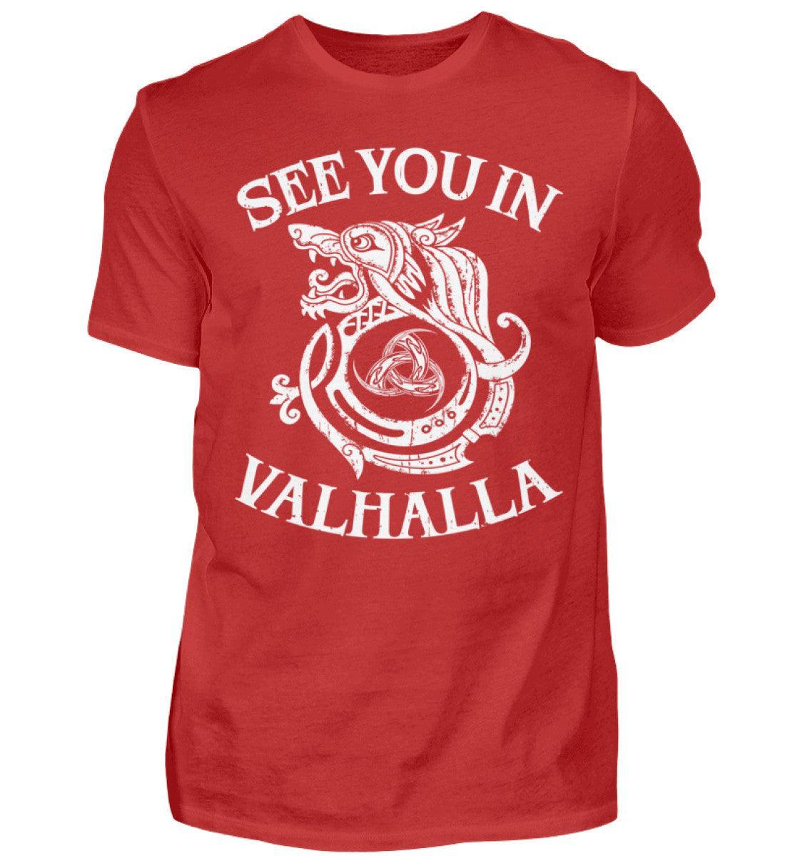 Wikinger-Shirt "See You In Valhalla" mit Wolfsmotiv und Gjallarhorn - Nordic Viking Wear