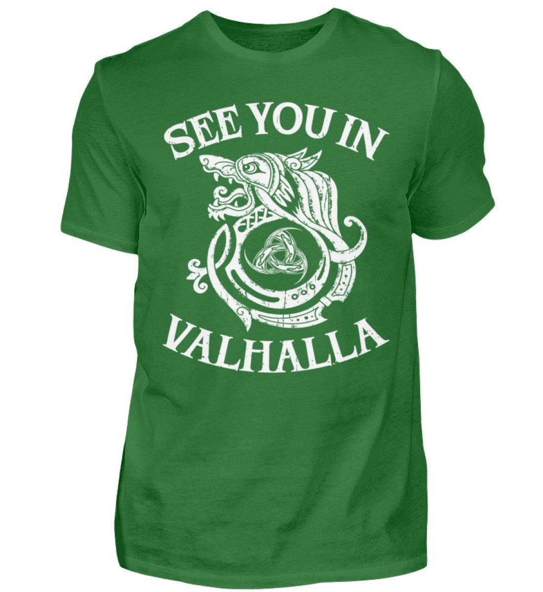 Wikinger-Shirt "See You In Valhalla" mit Wolfsmotiv und Gjallarhorn - Nordic Viking Wear