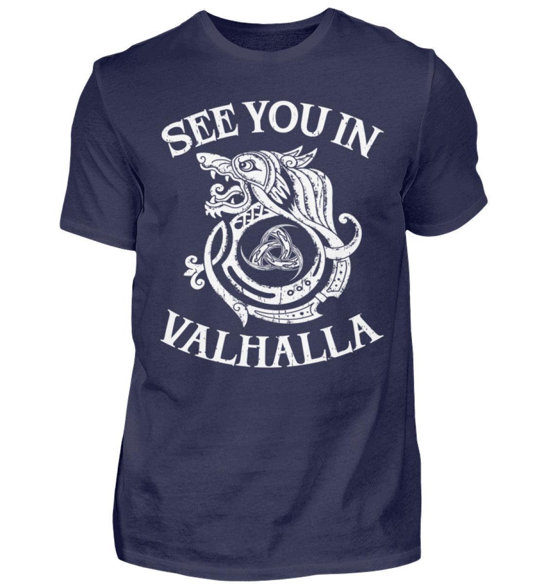 Wikinger-Shirt "See You In Valhalla" mit Wolfsmotiv und Gjallarhorn - Nordic Viking Wear