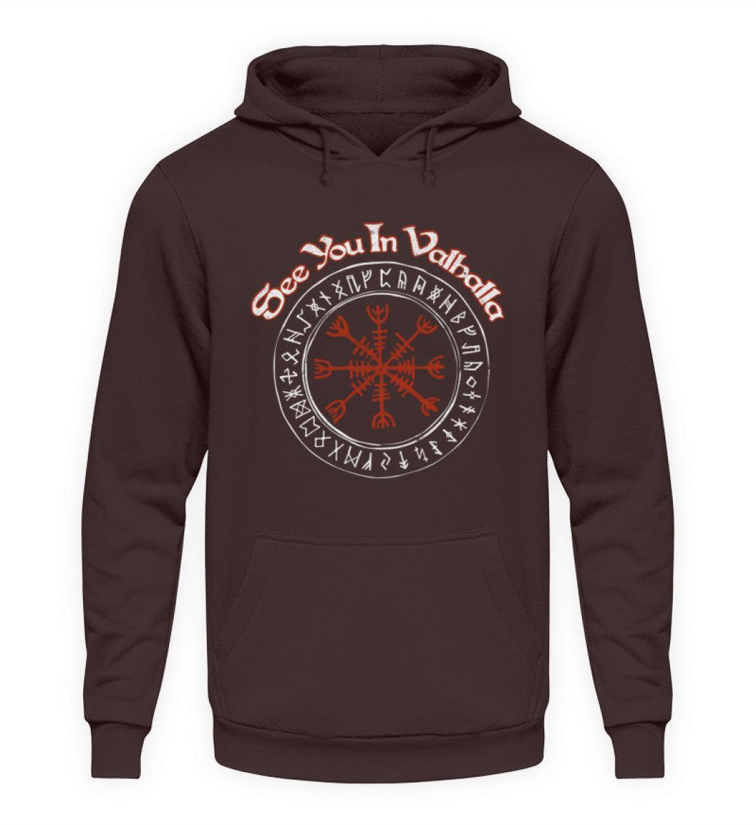 Wikinger Hoodie - "See You In Valhalla" Design mit Helm Of Awe (Ægishjálmr) - Nordic Viking Wear