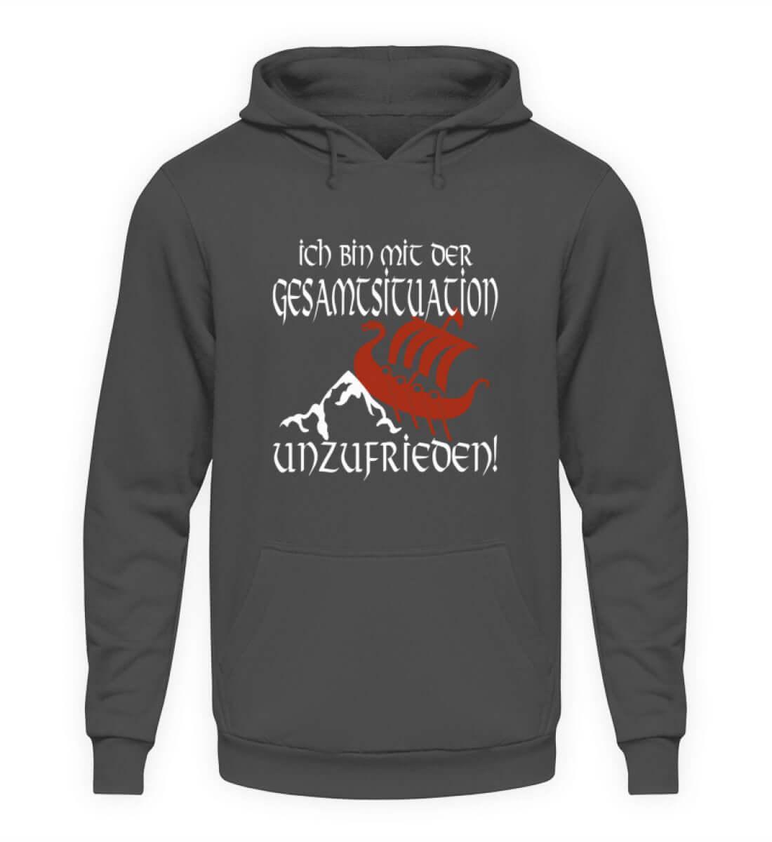 Lustiger Wikinger Hoodie 'Unzufrieden' – Humorvoll auf Kollisionskurs - Nordic Viking Wear