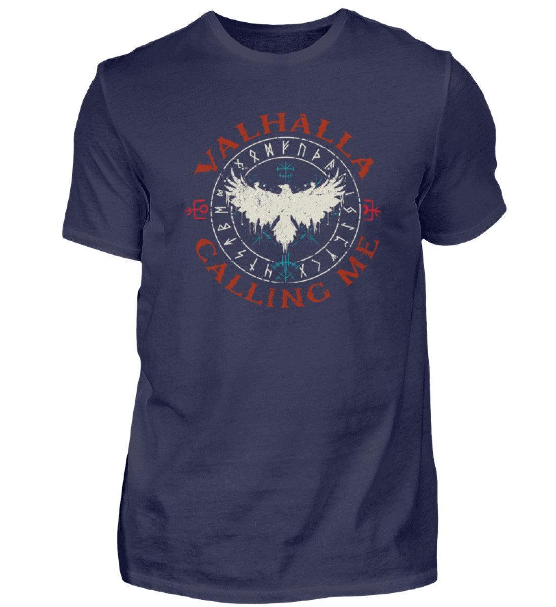 Wikinger Premium T-Shirt "Valhalla Calling Me" | Rabe mit geöffneten Flügeln & Runenkreis | Nordmythologie - Nordic Viking Wear