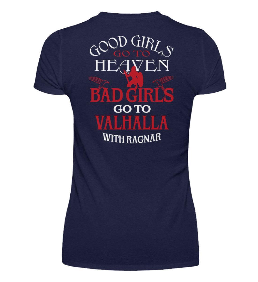 "Schildmaid V-Neck - 'Bad Girls Go To Valhalla with Ragnar' - Kraftvolles Viking Statement Tee" - Nordic Viking Wear