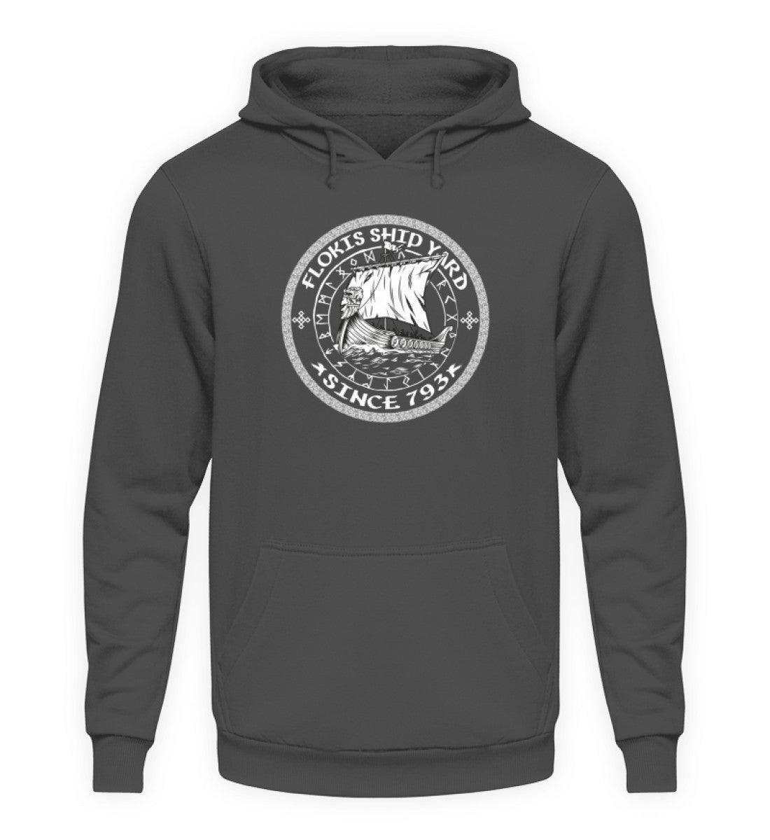 Wikinger Hoodie "Flokis Ship Yard" – Mit prächtigem Wikingerschiff und mystischem Runenkreis - Nordic Viking Wear