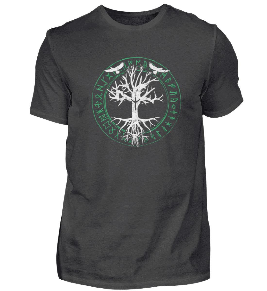 Wikinger Premiumshirt Odins Raben Weltenbaum mit Runenkreis - Nordic Viking Wear