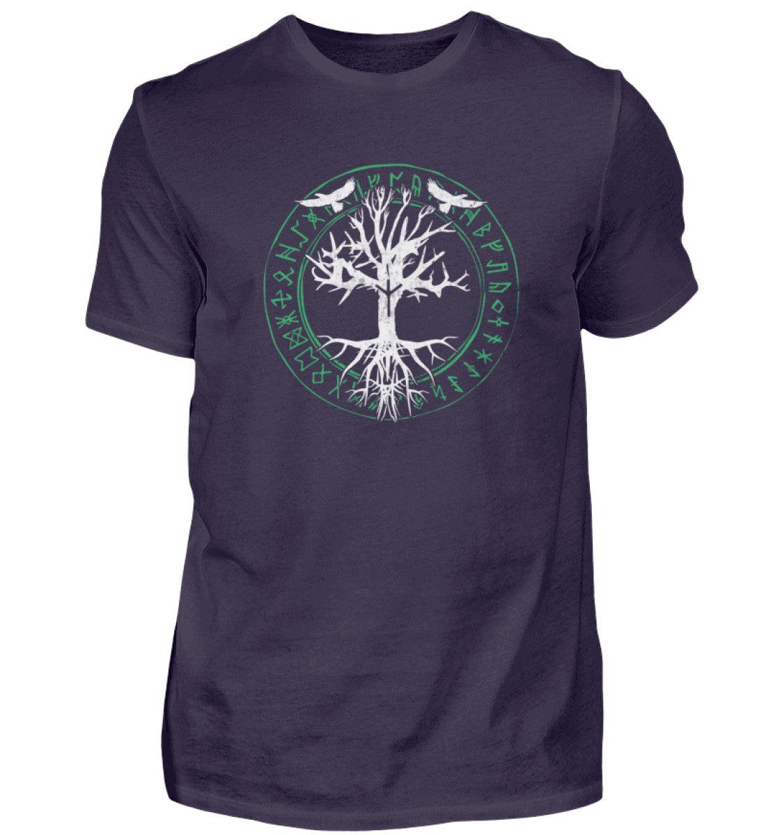 Wikinger Premiumshirt Odins Raben Weltenbaum mit Runenkreis - Nordic Viking Wear