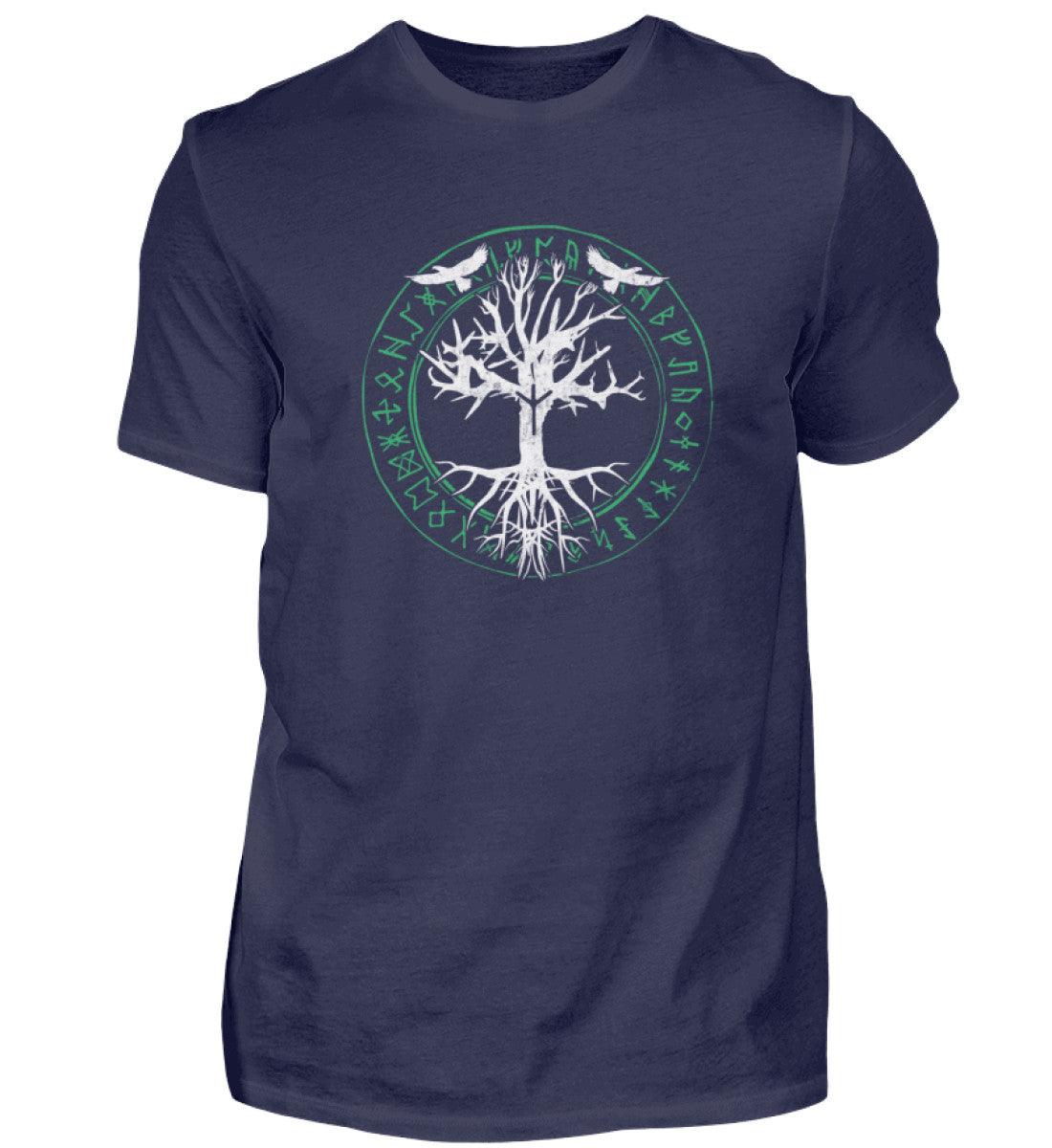 Wikinger Premiumshirt Odins Raben Weltenbaum mit Runenkreis - Nordic Viking Wear