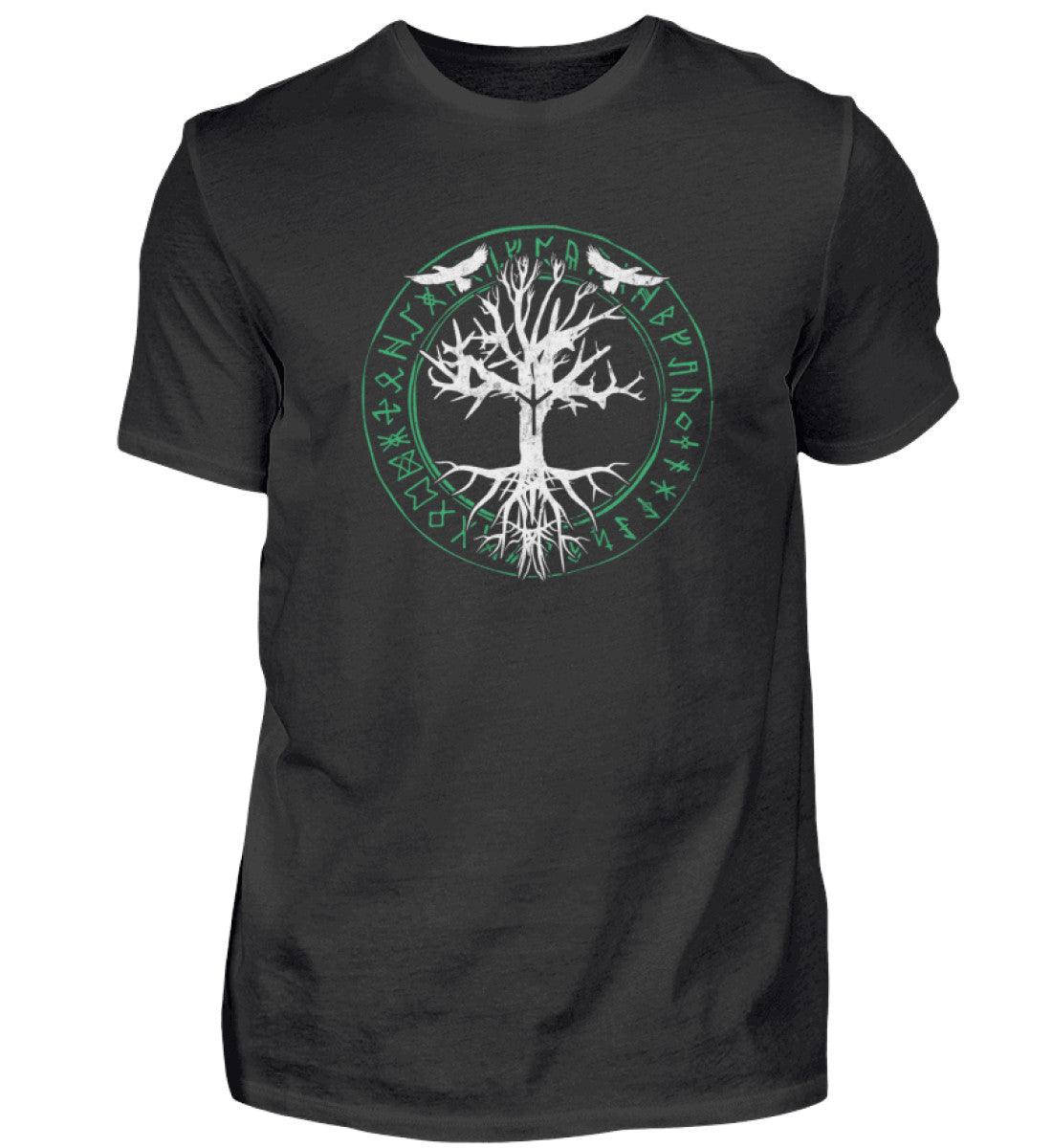 Wikinger Premiumshirt Odins Raben Weltenbaum mit Runenkreis - Nordic Viking Wear